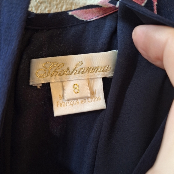 Shoshanna Womens 100% Silk Navy/Pink Floral Flutter Sleeve Dress Size 8 - Picture 2 of 10